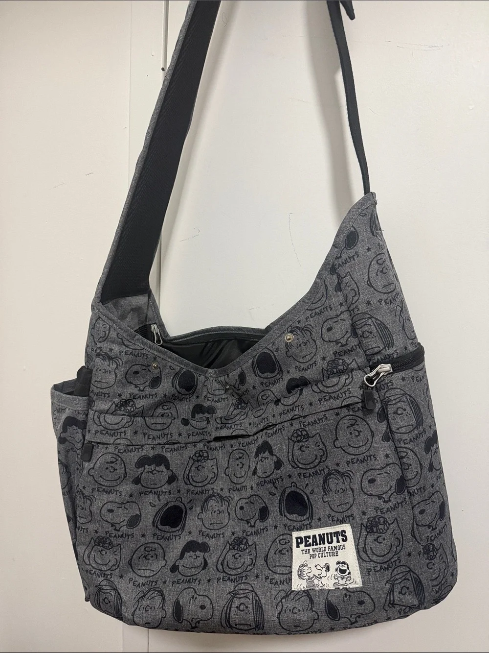 Peanuts Gray Printed Crossbody Shoulder Bag